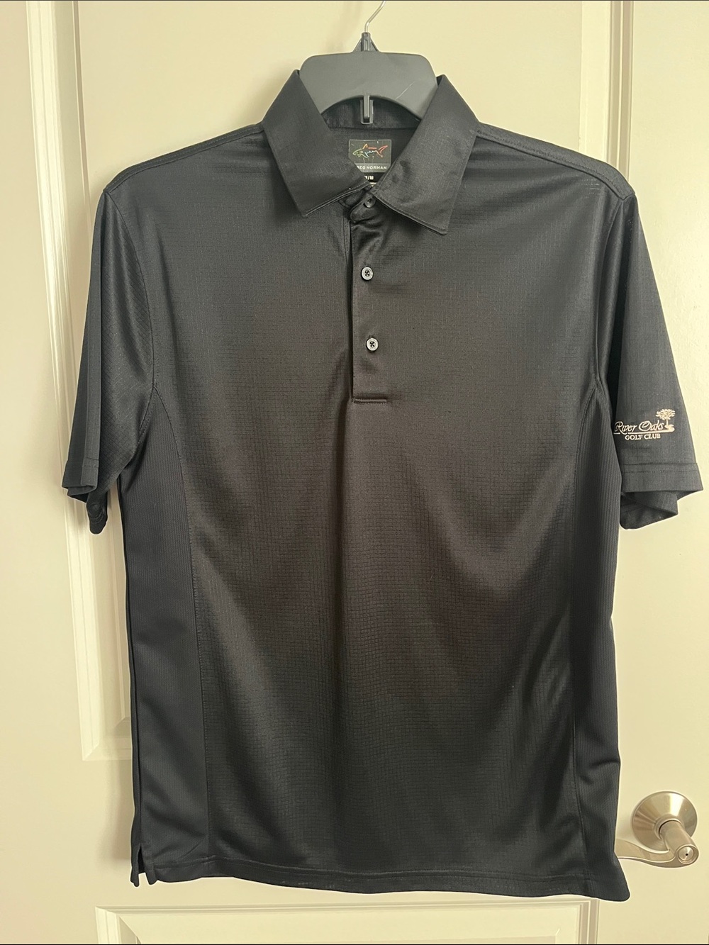 Greg Norman black polo golf shirt EUC